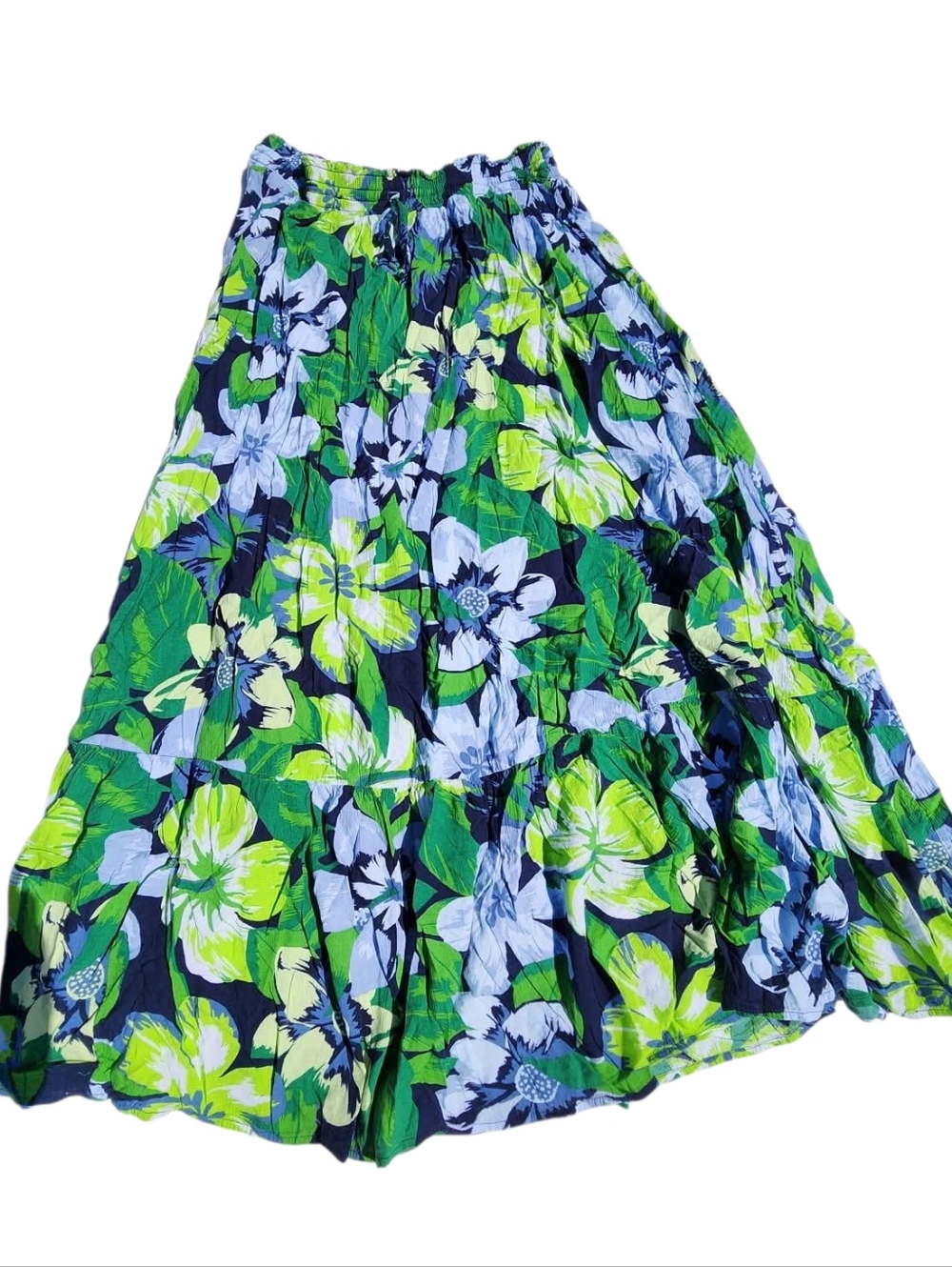 Aerie Floral Skirt Women's Medium Blue Green Elastic Waist Flowy Boho Maxi